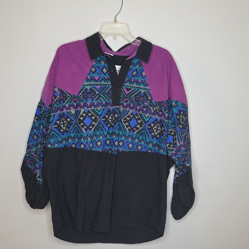 Roper Black and Purple Geometric Shirt Vintage 80 XL